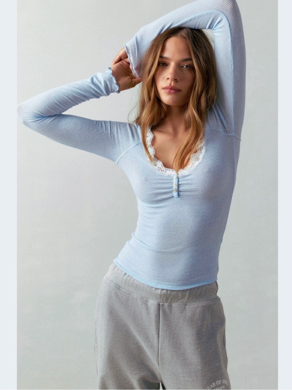 Out From Under Diana Layering Lace-Trim Henley Top Blue
